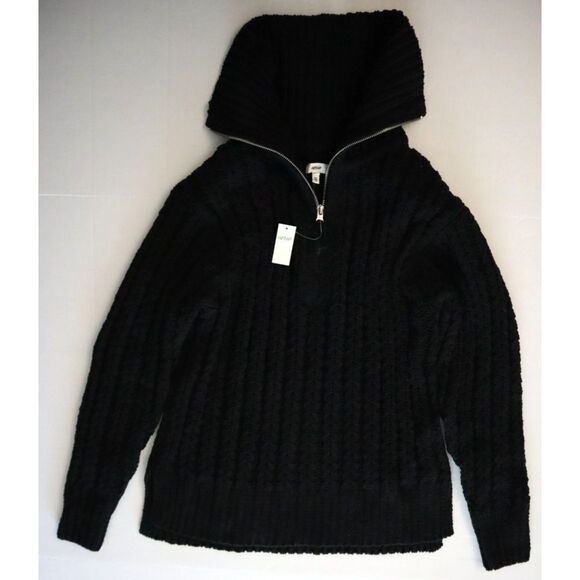 Aerie 065-0745-3088 Women's Sz XS True Black Cable Car Quarter Zip Sweater - Picture 9 of 13